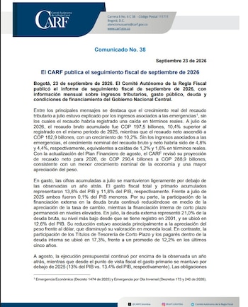 El Carf dice que a julio de 2026 el gasto fiscal total y primario acumulados representaron 13,8% del PIB y 11,8% del PIB, respectivamente - crédito Carf