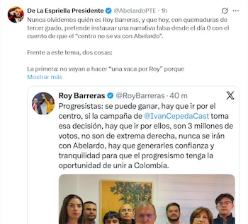 Abelardo De La Espriella rechazó la influencia de Roy Barreras y reiteró que su campaña no se basa en divisiones políticas tradicionales - crédito Abelardo De La Espriella/X