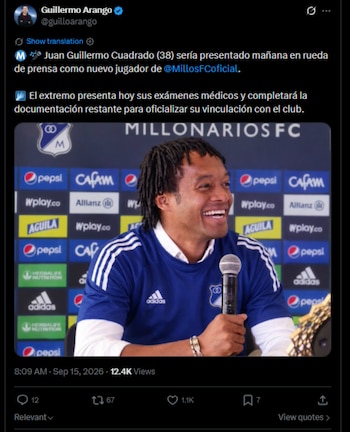 El periodista detalló que el 16 de septiembre de 2026 sería la presentación del volante de 38 años-crédito @guilloarango/X