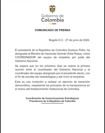 En un comunicado oficial, el Gobierno nacional anunció la designación de Germán Ávila Plazas como coordinador del proceso de empalme con la administración electa - crédito Presidencia