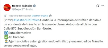 La gestante, con 12 semanas, presentó trauma cervical y dolor pélvico luego del impacto registrado en el barrio Chapinerito, y fue llevada al hospital Meissen mientras otros afectados recibieron atención en centros de Kennedy - crédito captura de pantalla @bogotátránsito