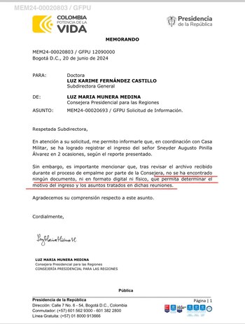 El ex subdirector de la Ungrd Sneyder Pinilla visitó en dos ocasiones este año a la consejera para las regiones Sandra Ortiz