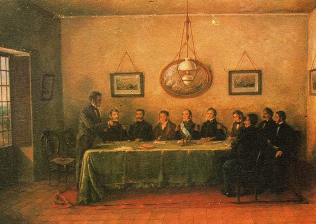 Oleo que reproduce la firma del acuerdo de San Nicolás de los Arroyos