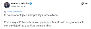 Briceño le envió ácido mensaje al procurador Gregorio Eljach - crédito @Danielbricen/X