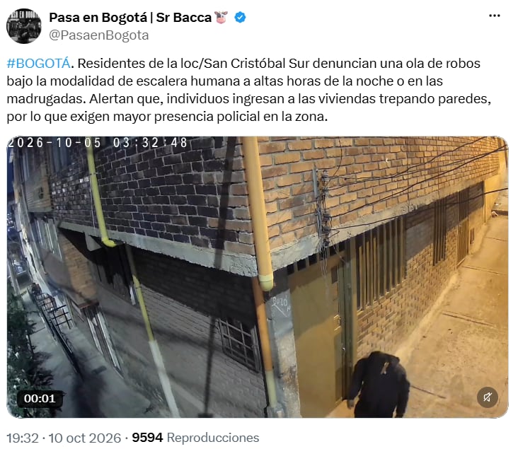 Vecinos de San Cristóbal Sur denuncian robos con “escalera humana” - crédito @PasaenBogota/X