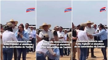 Ciudadana de Tumbes grita a Keiko Fujimori y se arrodilla: “Ninguna autoridad nos ha escuchado, le ruego que nos ayude”
