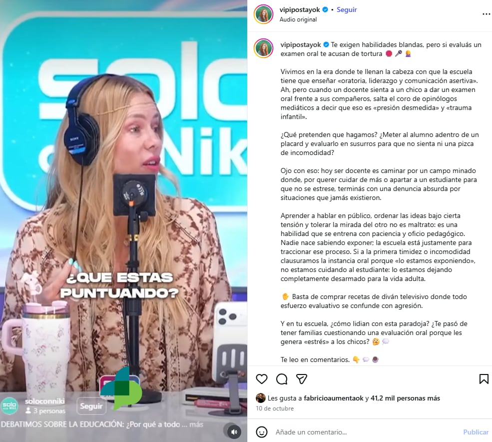 “De educación opina cualquiera”: el duro cuestionamiento de la especialista en educación Vipi Postay a Nicole Neumann (Instagram)