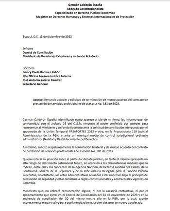 Renuncia de Germán Calderón España