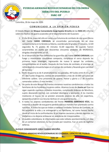 La institución recordó que ninguna organización ilegal posee legitimidad para ejercer violencia o controlar territorio, y subrayó la importancia de la actuación institucional en la protección de los ciudadanos