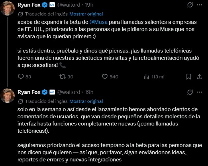 Ryan Fox, ingeniero de Meta, dio a conocer que Muse ahora podrá hacer llamadas a negocios de Estados Unidos. (X)