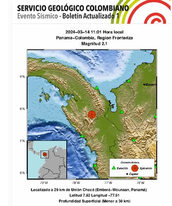 Sismo registrado en la región fronteriza entre Panamá y Colombia - crédito @sgcol/X
