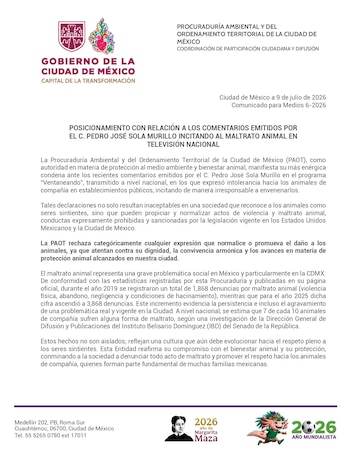 Documento oficial con logotipos del Gobierno de la Ciudad de México y PAOT, texto del comunicado, fecha, título, contenido y datos de contacto