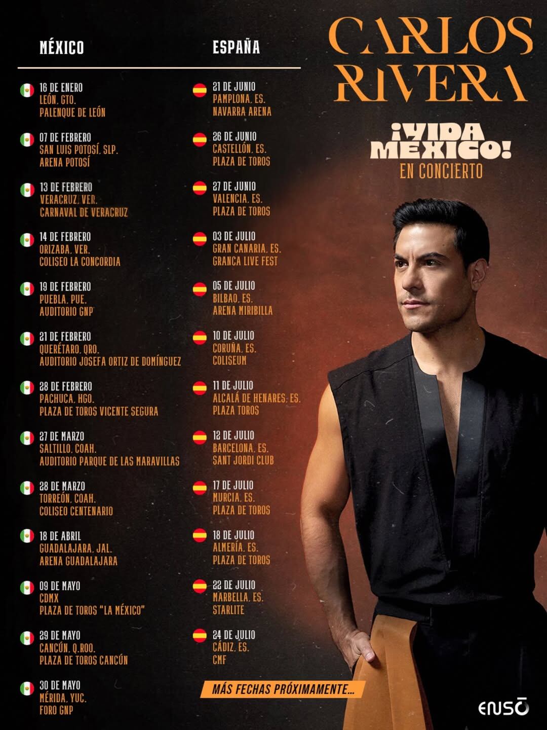 El mexicano originario de Huamantla, Tlaxcala, anunció en sus redes sociales las primeras fechas de su nueva gira.(Instagram/@carlosrivera)