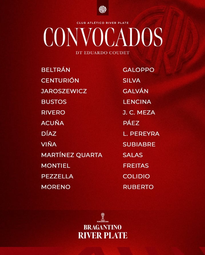 Los convocados de River Plate (Crédito: @RiverPlate/X)