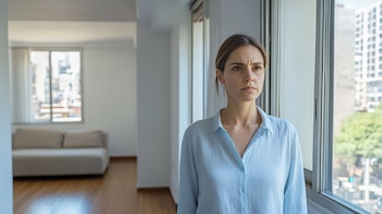 Una estudiante recorre un departamento