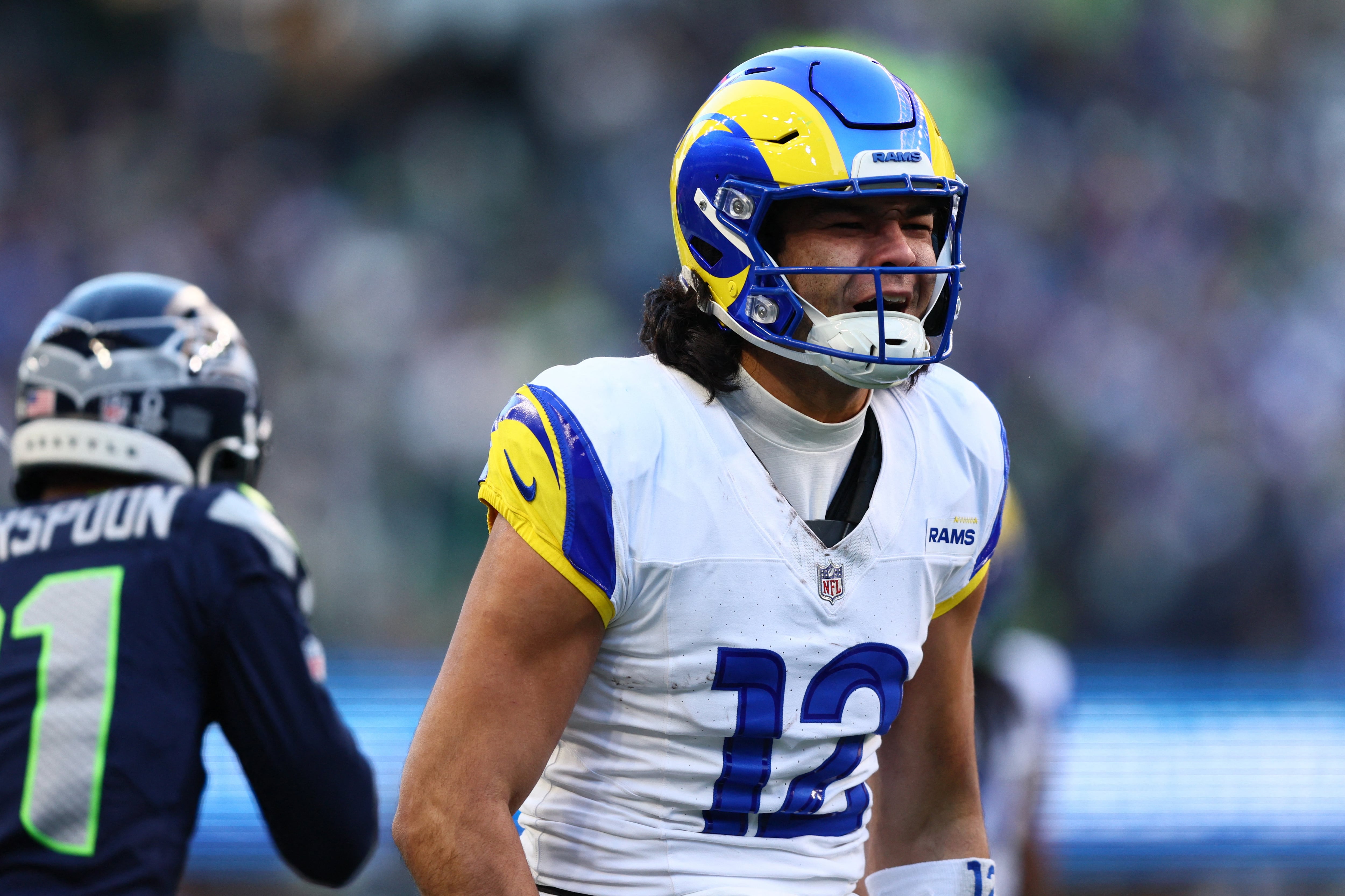 Puka Nacua, receptor de los LA Rams. (Kevin Ng-Imagn Images)