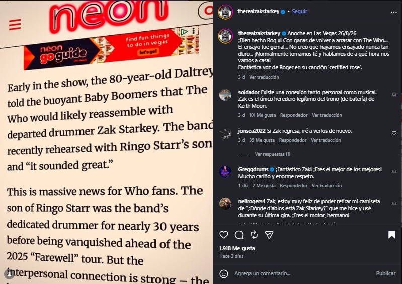 Zak Starkey mostró su entusiasmo por volver a The Who.