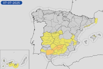 Mapa de avisos meteorológicos del 7 de julio. (Aemet)