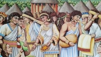 Ilustración de un pueblo chibcha.