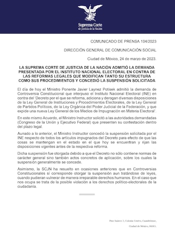 Comunicado de la SCJN (foto:Twitter/@SCJN)