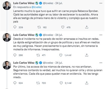 Luis Carlos Vélez denuncia amenazas