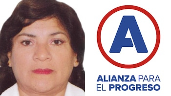 Retrato de Yliana Castro Gregorio junto al logotipo del partido Alianza para el Progreso, compuesto por una letra A azul y un círculo rojo