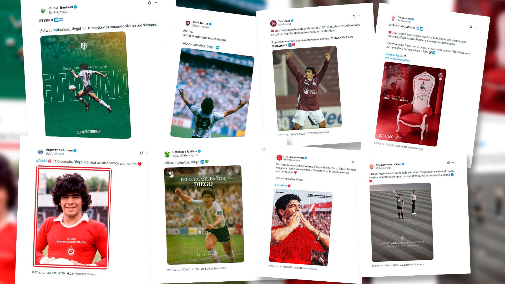 Clubes argentinos y europeos rinden homenaje a Maradona en su cumpleaños