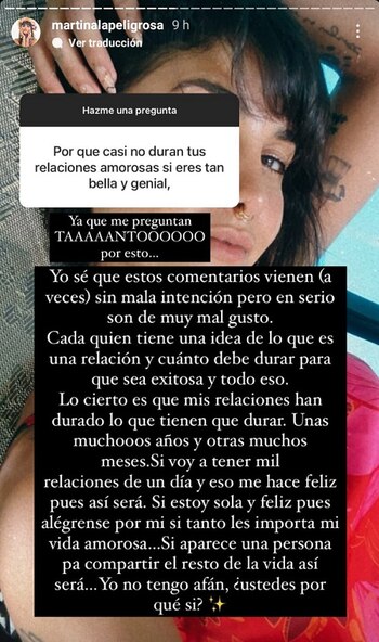 Historias de Instagram de Martina,