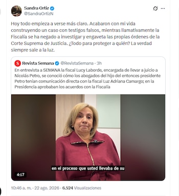 La exconsejera Presidencial para las Regiones Sandra Ortiz se refirió a declaraciones de la fiscal Lucy Laborde sobre presuntas presiones - crédito @SandraOrtizN/X
