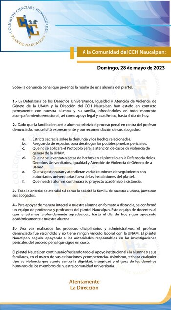 Comunicado oficial del CCH Naucalpan