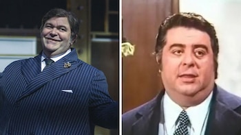 Hernán Jiménez da vida a Jorge Porcel, el compañero de pantalla con quien Moria protagonizó algunos de los programas más vistos de la televisión argentina