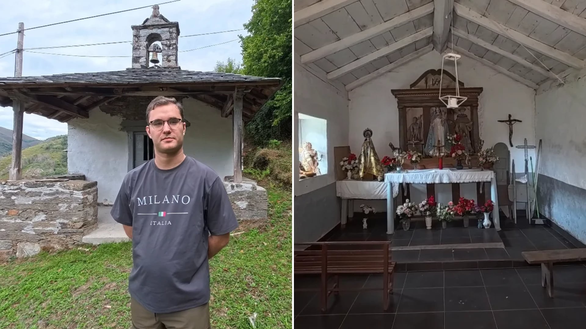 Damián frente a la capilla de Allande (Hilux_Aventura)
