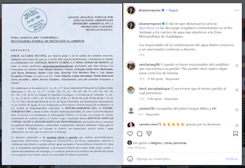 Documento oficial con sello de recibido de la PROFEPA junto a una captura de pantalla de una publicación en la red social Instagram