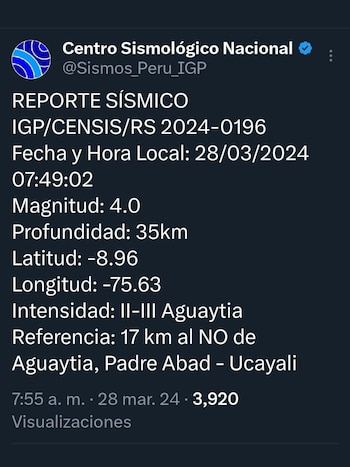 Un sismo de magnitud 4.0