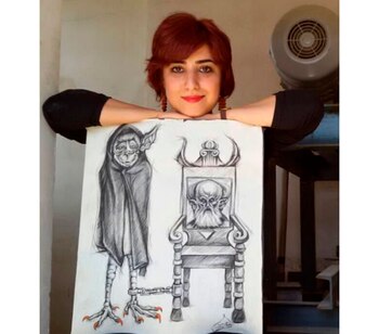 La artista junto a una