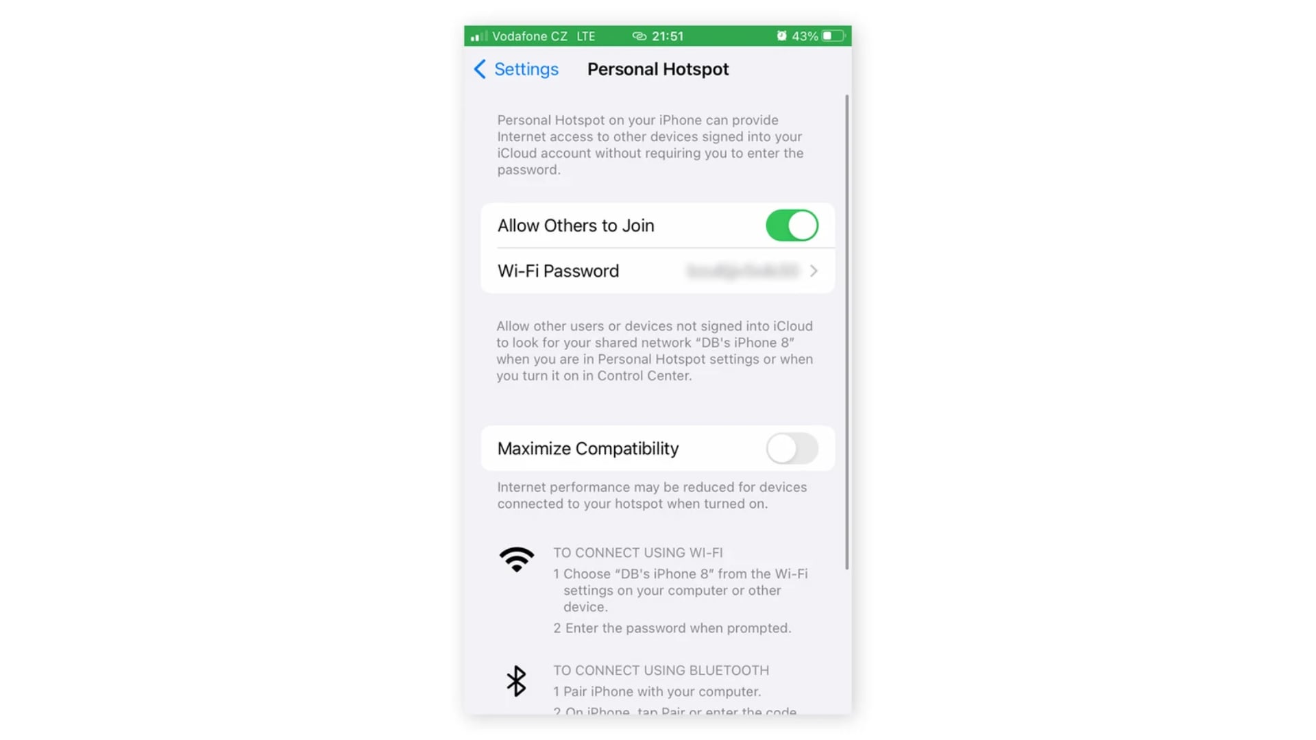 En iPhone, la función se denomina Compartir Internet y se gestiona desde el menú de Configuración. (AVG Antivirus)