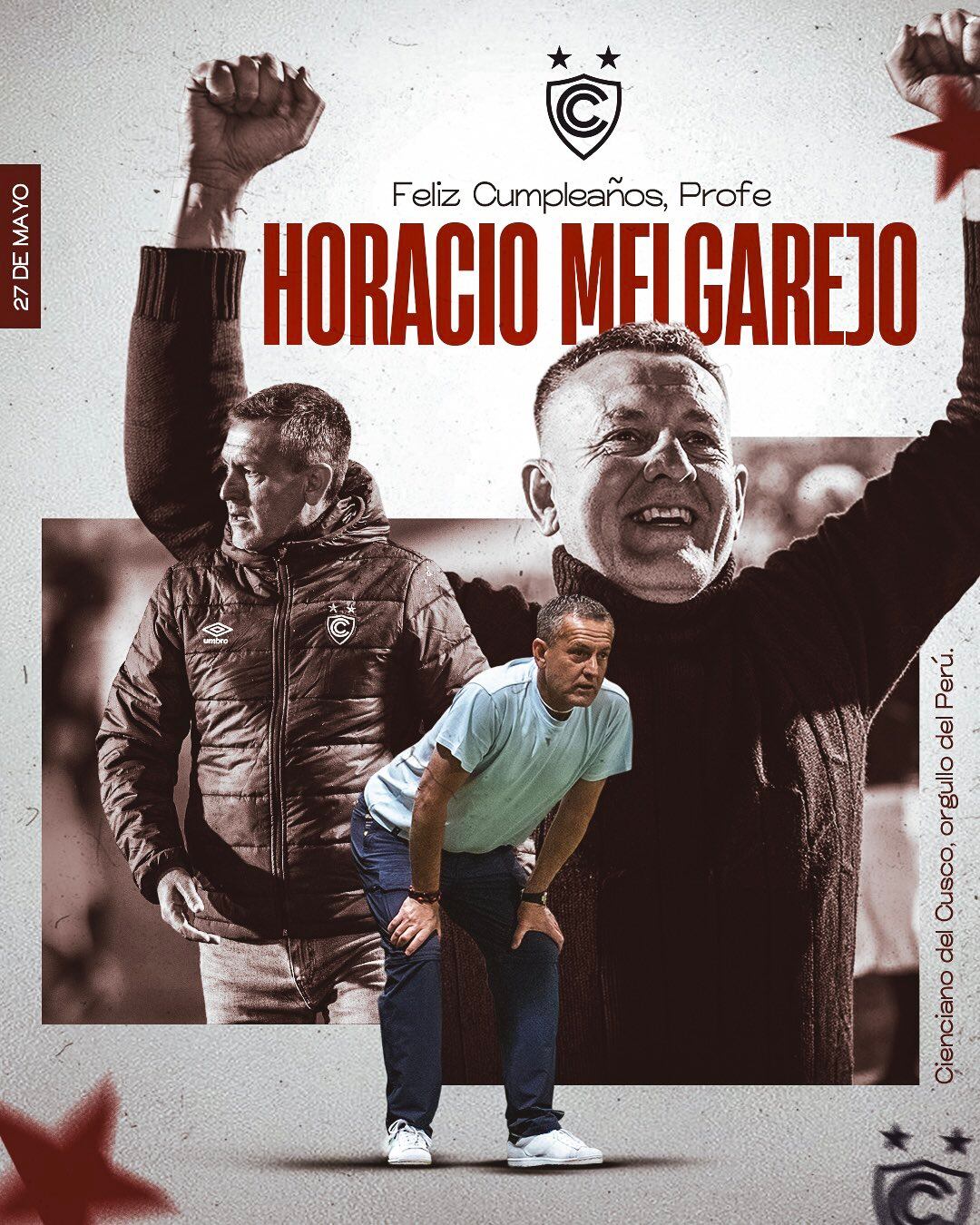 Cienciano envió un afectuoso saludo al profe Horacio Melgarejo por su cumpleaños.