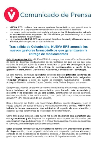 Colsubsidio ya no entregará medicamentos