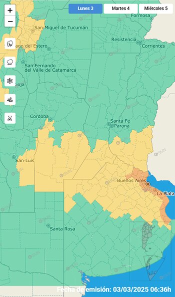 Mapas SMN - Alerta naranja en el AMBA por tormentas fuertes en el AMBA y alrededores