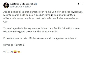 Abelardo de la Espriella, presidente de Colombia, dijo que en los momentos más difíciles se conoce a los mejores ciudadano - @abdelaespriella/X