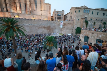 Manifestación frente a la Catedral-Basílica de Santa María de Mallorca. (Tomàs Moyà / Europa Press)