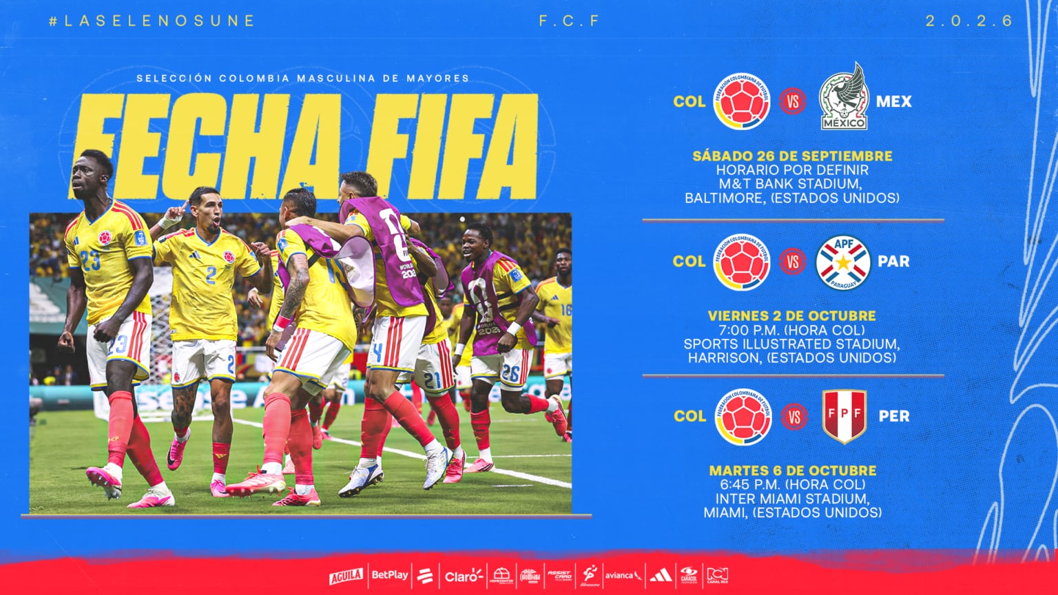Cómo se había conocido en días anteriores por versiones de la prensa, en el segundo ciclo de Néstor Lorenzo, la Tricolor jugará ante México, Paraguay y Perú-crédito Federación Colombiana de Fútbol