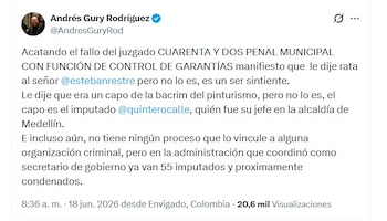 Para cumplir con la orden judicial, el concejal publicó un mensaje de rectificación que fue polémico - crédito @AndresGuryRod/X