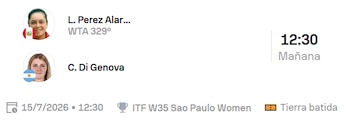 Lucciana Pérez debuta en individuales del W35 de Sao Paulo. Crédito: captura Sofascore.