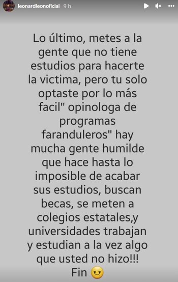 Leonard León publica mensajes contra