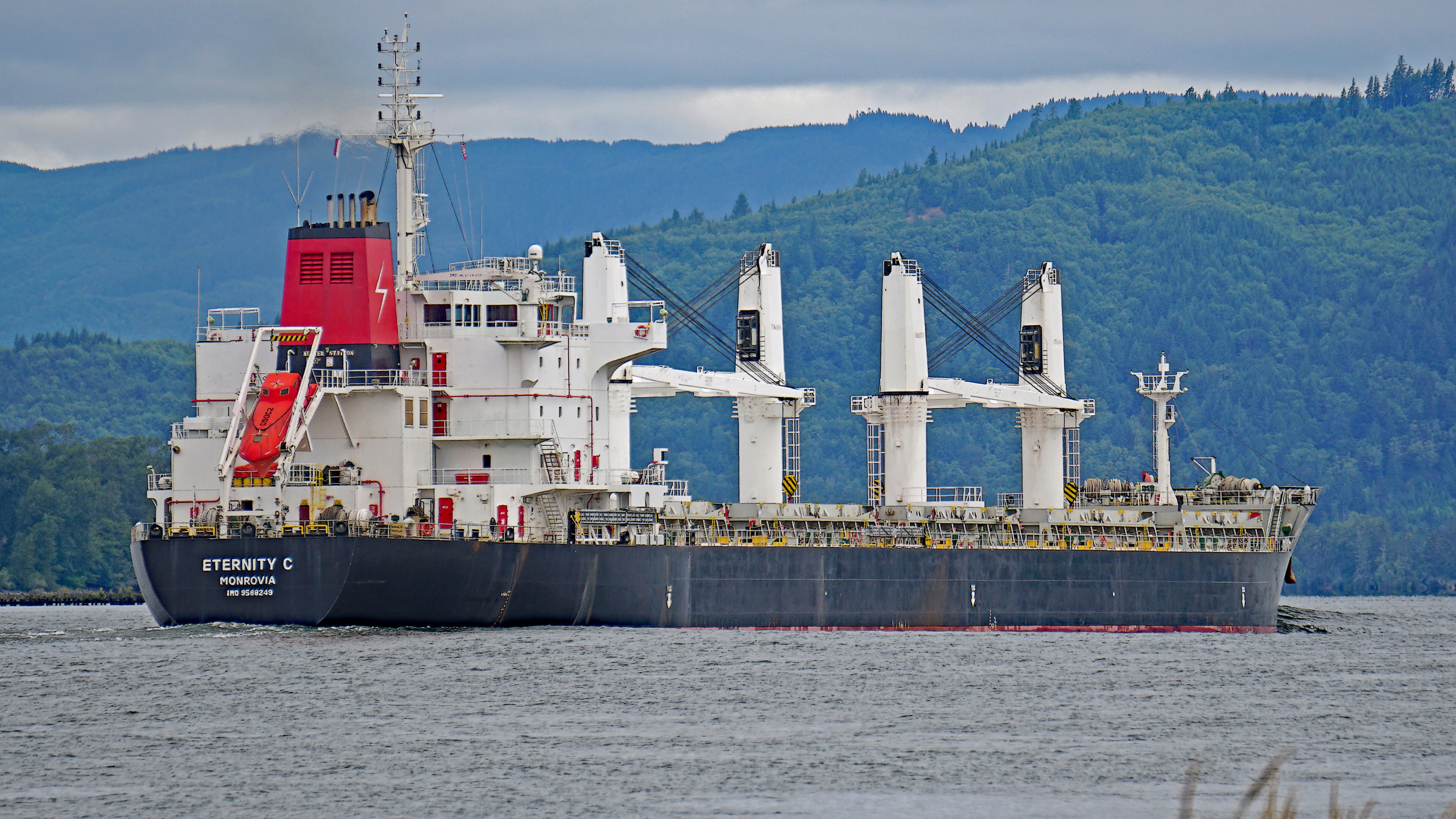 El carguero con bandera de Liberia Eternity C se ve cerca de Cathlamet, Oregon, el 23 de julio de 2019 (Mike Cullom via AP)