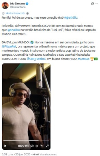 Leo Santana, uno de los dos invitados por Shakira, fue el encargado de revelar el adelanto de la versión en portugués de "Dai Dai" - crédito @leosantana/X