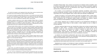 Comunicado de Mirtha Uribe y otras jugadoras de Olva Latino.