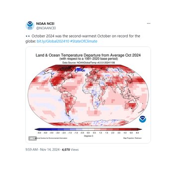 El inesperado salto en temperaturas en 2023 y 2024 revela limitaciones en los modelos climáticos utilizados hasta ahora (Crédito: NOAA NCEI)