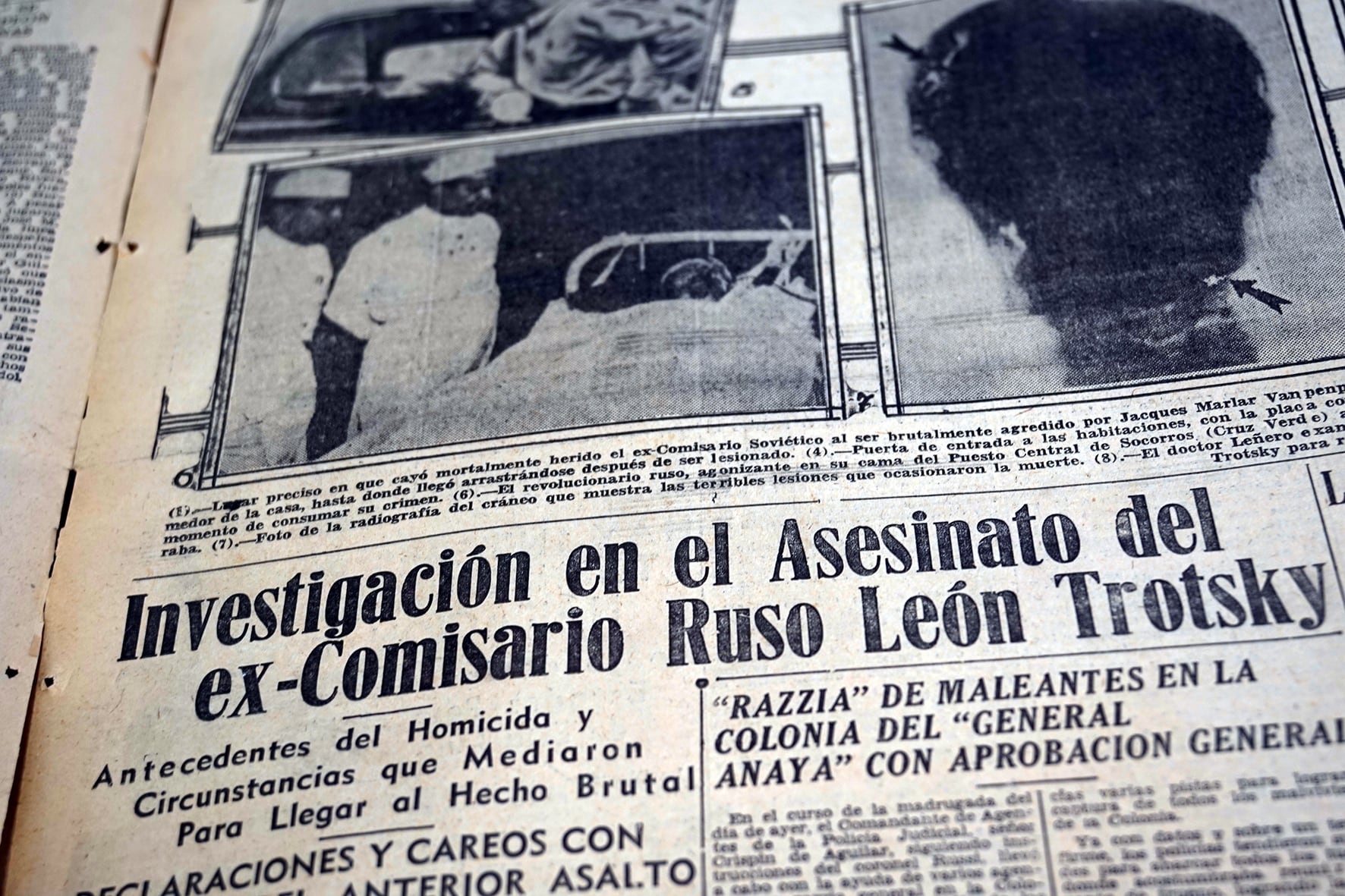 Periódico donde se muestran imágenes del asesinato de León Trotsky. (Gobierno de México/AGN)